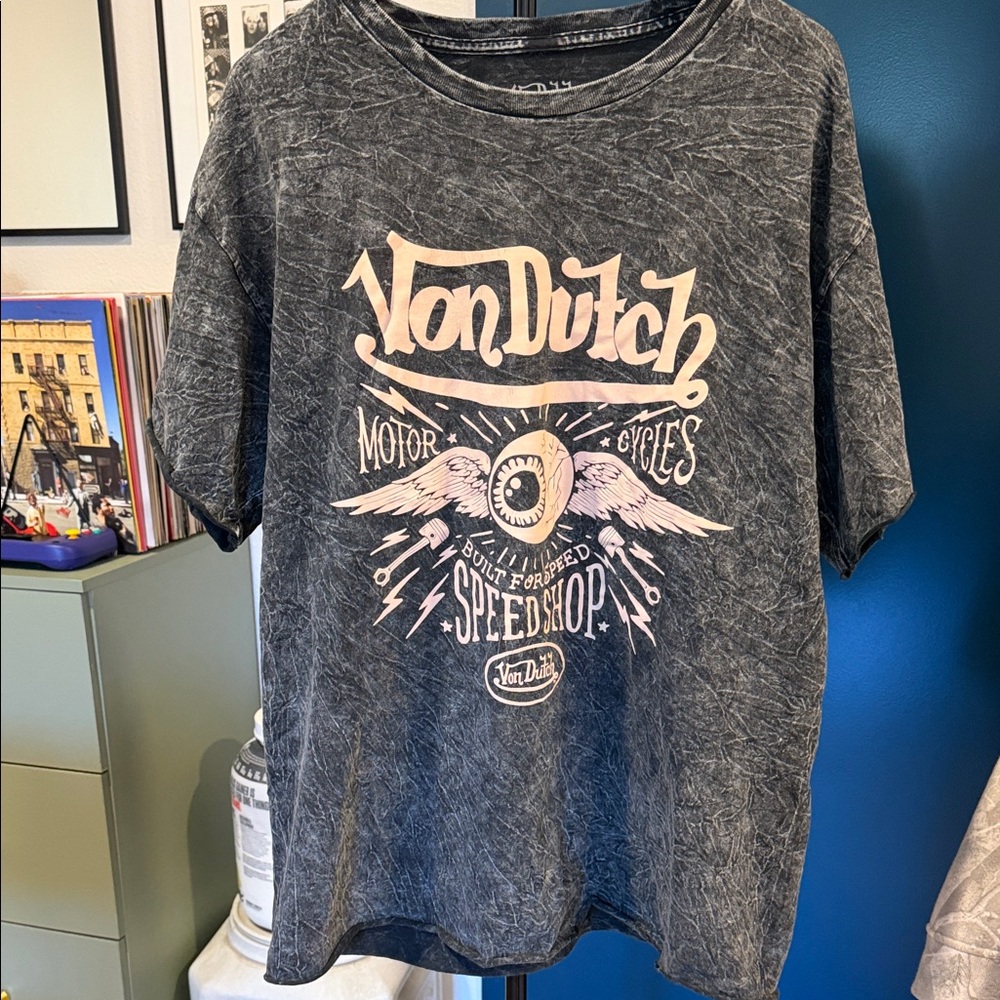 Von Dutch Distressed Black and Pink Tee